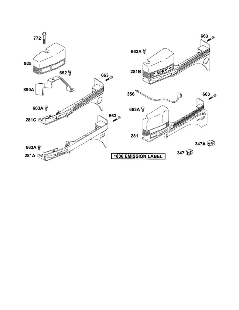 Panel Control/Cover-Linkage Diagram and Parts List for 185400-185499 0412-0599 Briggs and Stratton Engine
